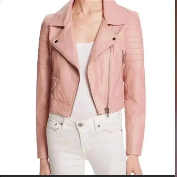 NWT Blank NYC Pink Faux Leather Moto Biker Jacket Zip Up Collared Mauve Sz L - Picture 1 of 16